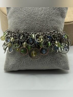 Multi-Chain Green and Blue Bead Charm Bracelet